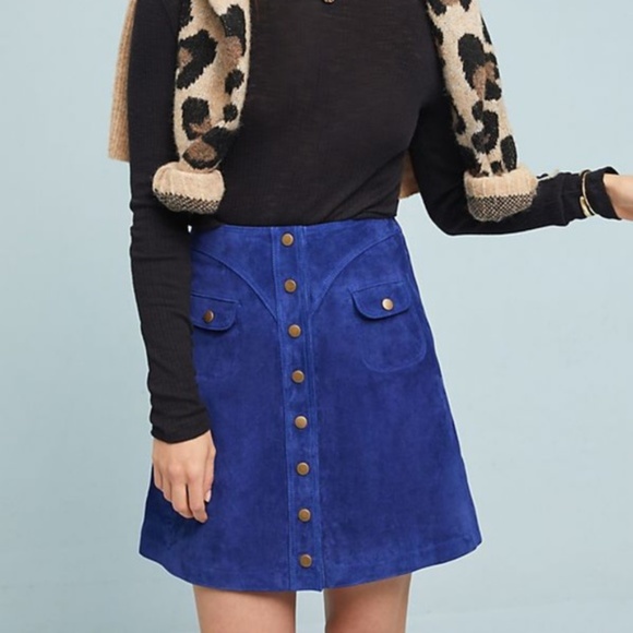 Anthropologie Dresses & Skirts - Anthropologie - Blue Suede button front skirt Anthropologie Dresses & Skirts - Anthropologie - Blue Suede button front skirt